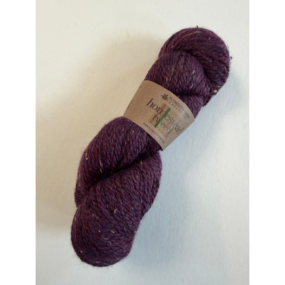 New Plymouth Yarn Homestead Tweed 100g Purple Plumberry Wool Blend Knit Crochet